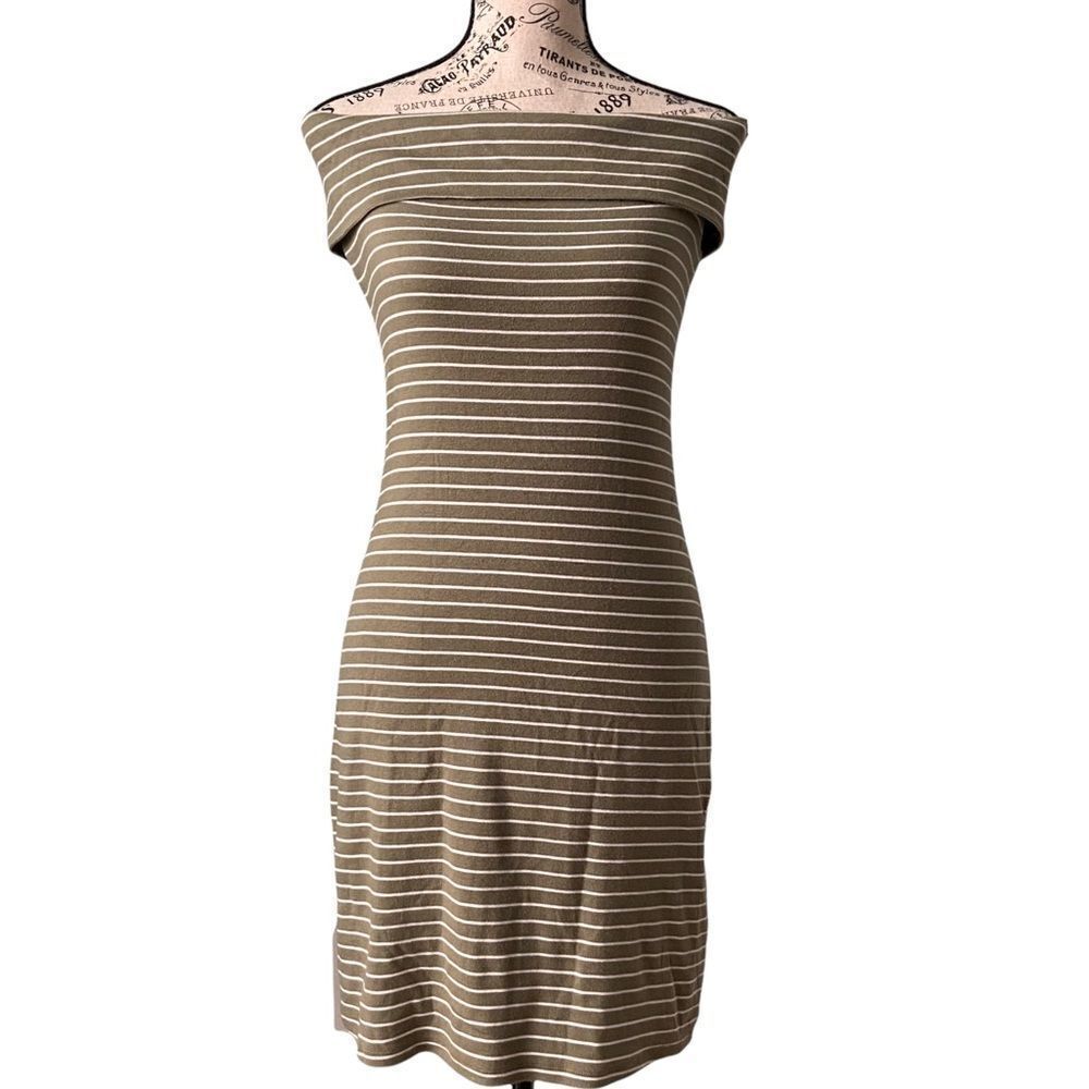 Abercrombie & Fitch Bodycon Off The Shoulder Green Striped Dress In Size Medium